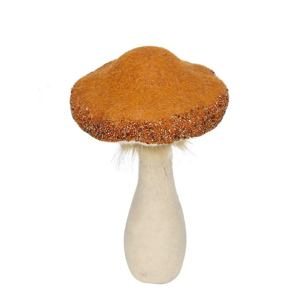 Mushroom Holiday Ornament 2-pack beige/orange cap with bead trim by Unique Piece Furniture on Tampa Home & Garden Store