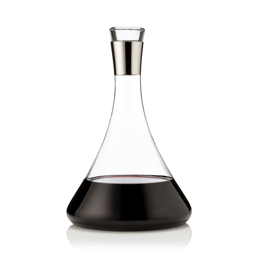 Irving Chrome Rimmed Crystal Decanter and Glass