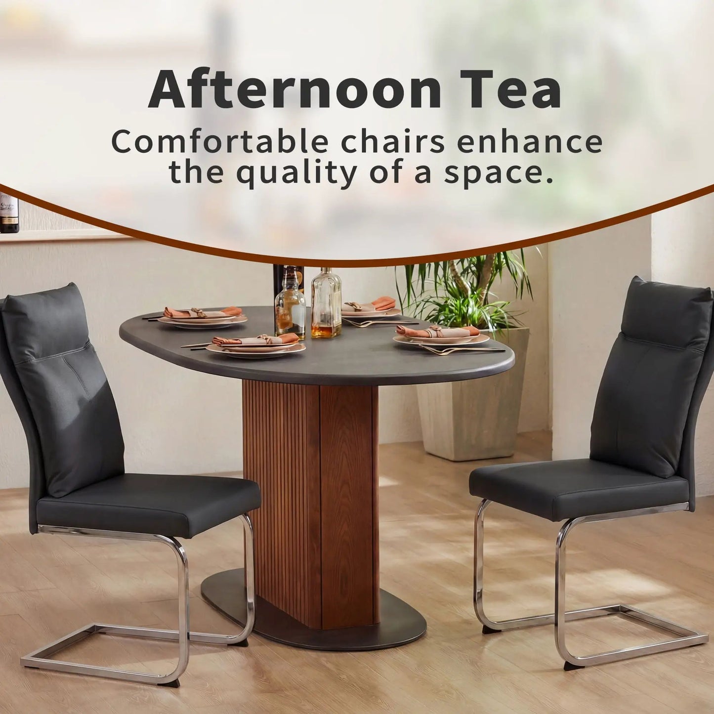 Modern 2-piece dining chair set with cushioned backrests in black by Unique Piece Furniture on Tampa Home & Garden Store