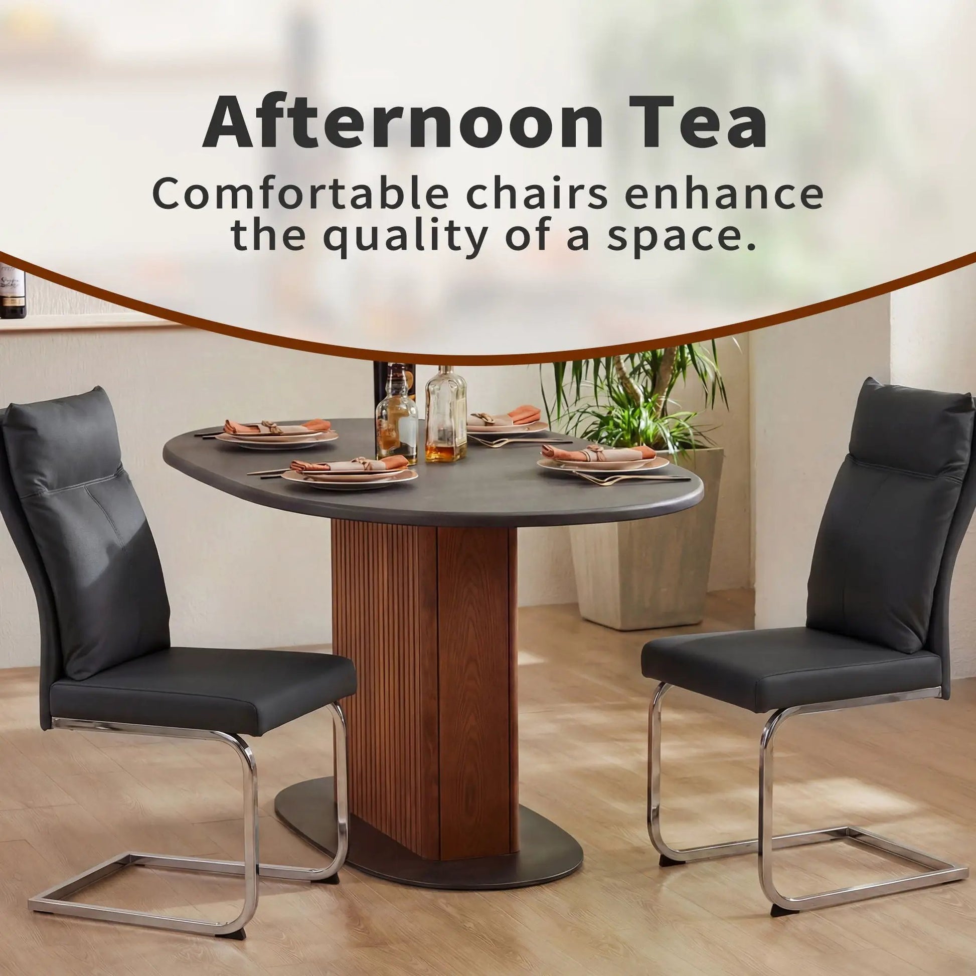 Modern 2-piece dining chair set with cushioned backrests in black by Unique Piece Furniture on Tampa Home & Garden Store