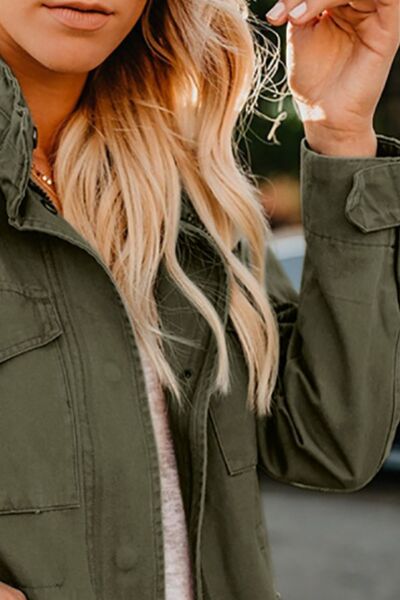 Retro pocketed long sleeve zip-up jacket olive green Stevvex lightweight outerwear on Tampa Home & Garden Store
