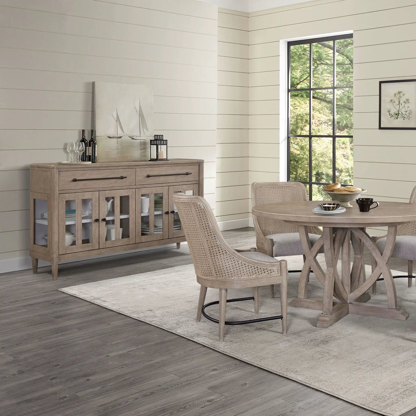 Power Ready Buffet With Glass Cabinet Doors Sand