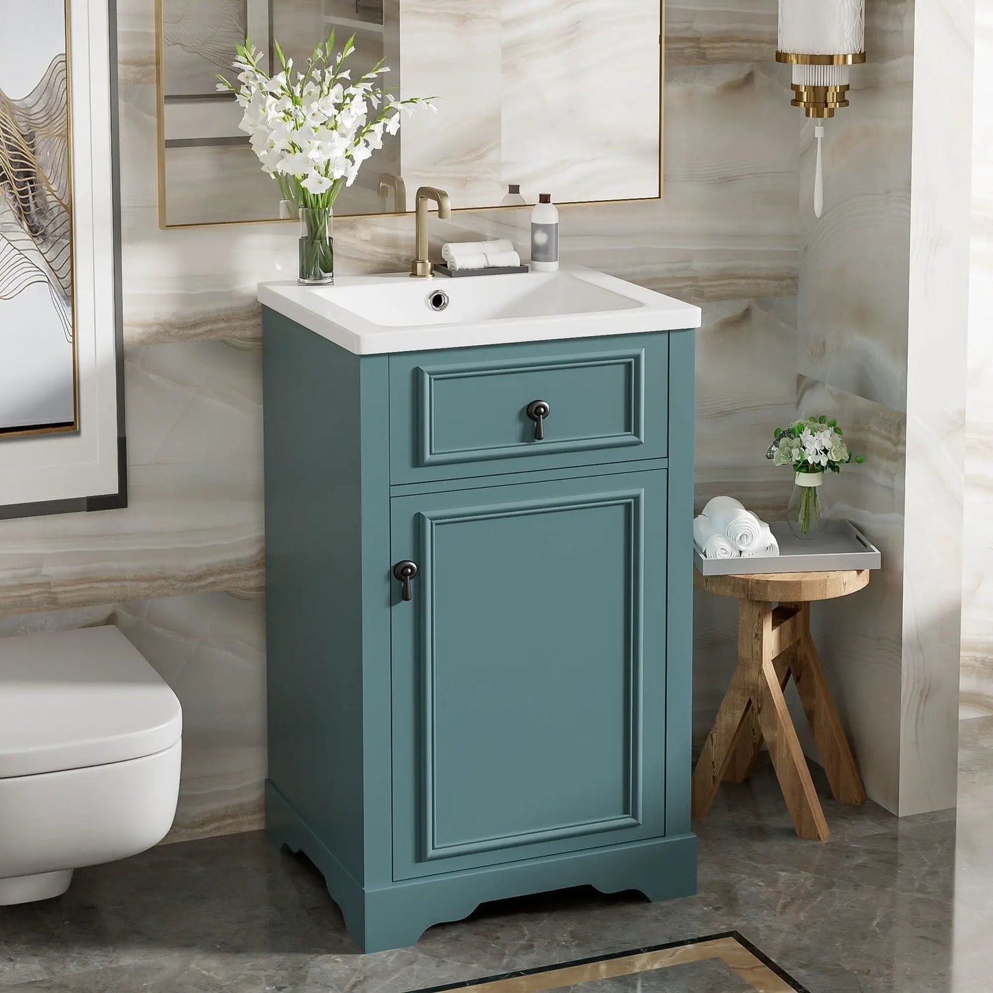 Elegant Vanity With Ceramic Sink and Shelf