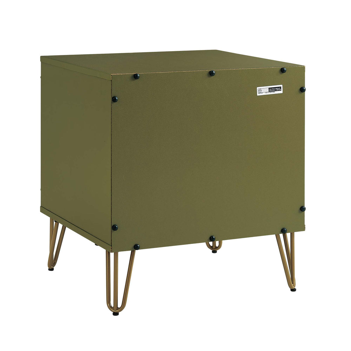 Dumbo Nightstand 2 drawers, fluted fronts, olive green metal, HouseOfZazla accent nightstand on Tampa Home & Garden Store