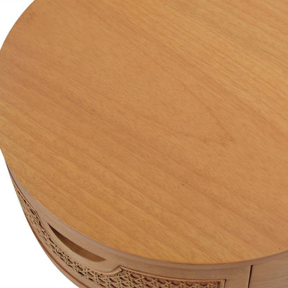 Cabana Round Cane Storage Side Table in natural brown oak by HouseOfZazla on Tampa Home & Garden Store