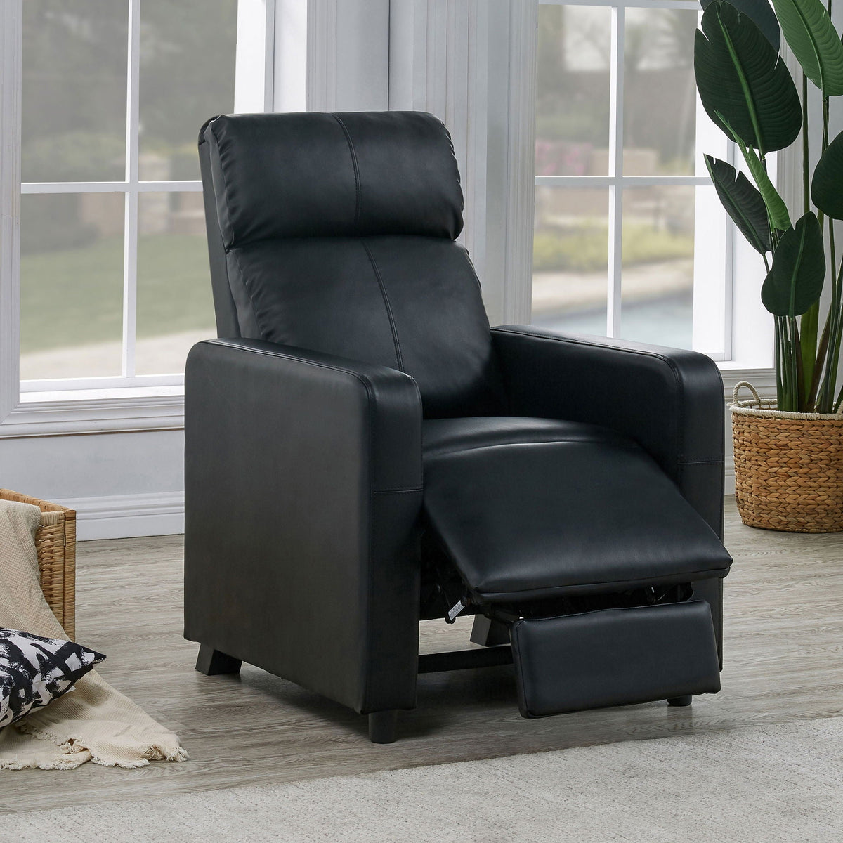 Push Back Recliner Black leather chair by HouseOfZazla, reclining chaise longue on Tampa Home & Garden Store