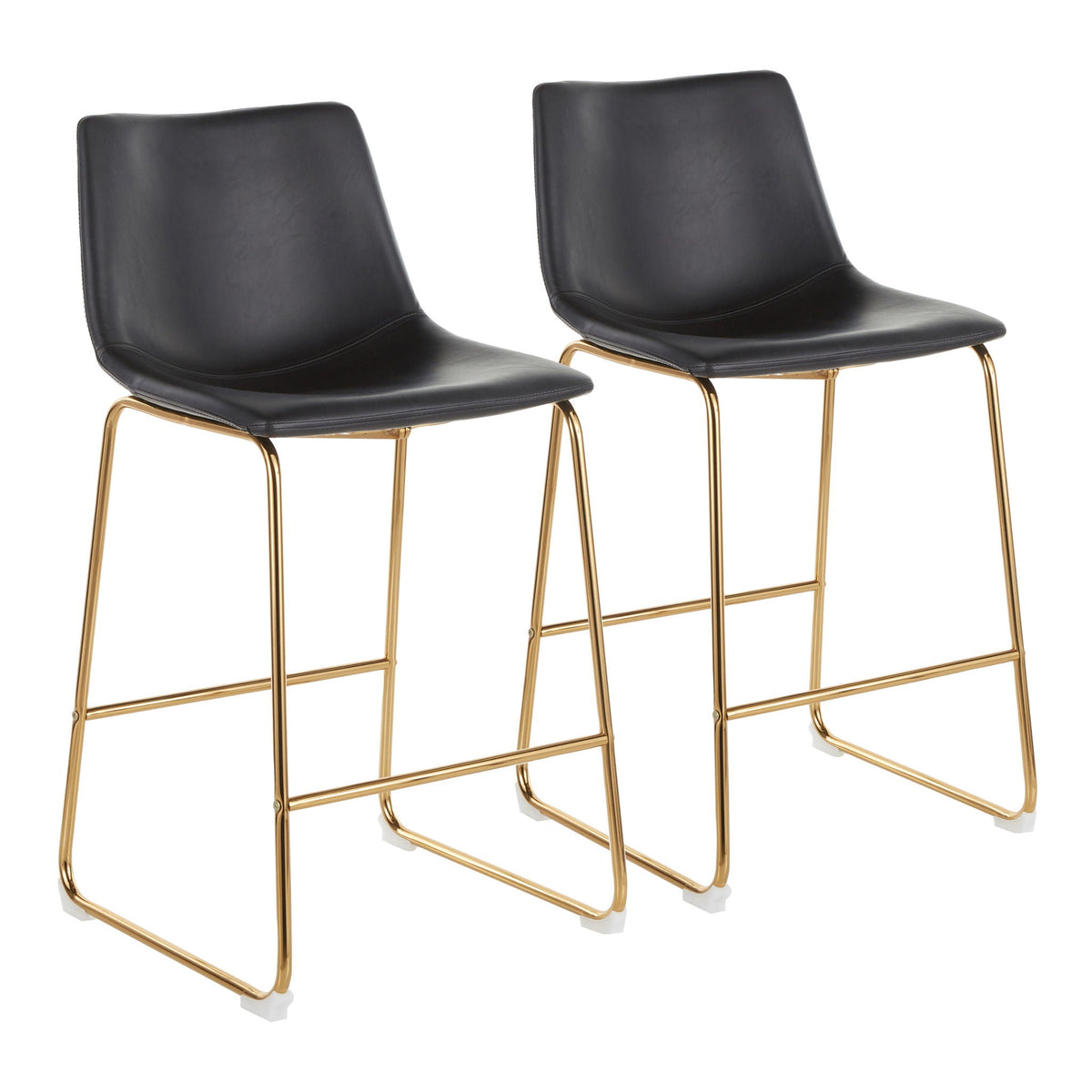 Duke Contemporary Counter Stool pair, black upholstered seats with gold legs by HouseOfZazla on Tampa Home & Garden Store