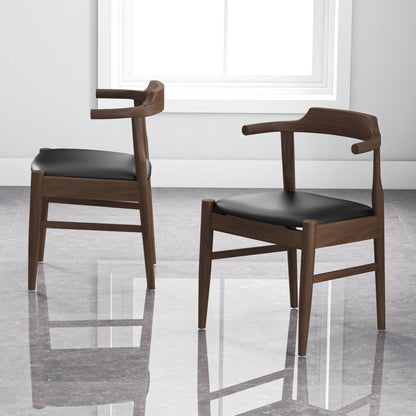 Mid-century modern dining chair set of 2 with solid wood frame and black leather seats on Tampa Home & Garden Store