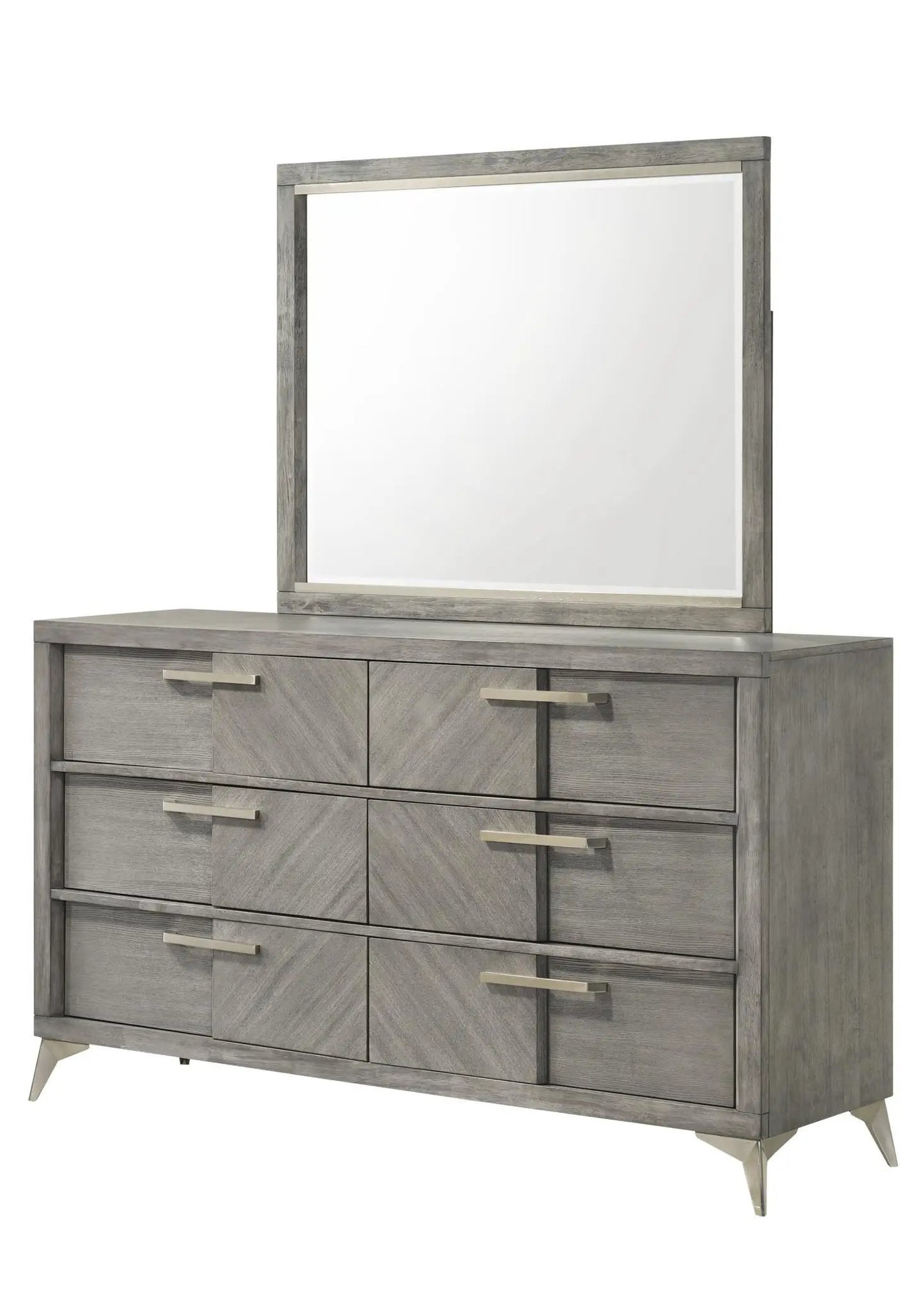 Landscape Mirror gray wood frame atop distressed gray dresser by Unique Piece Furniture on Tampa Home & Garden Store