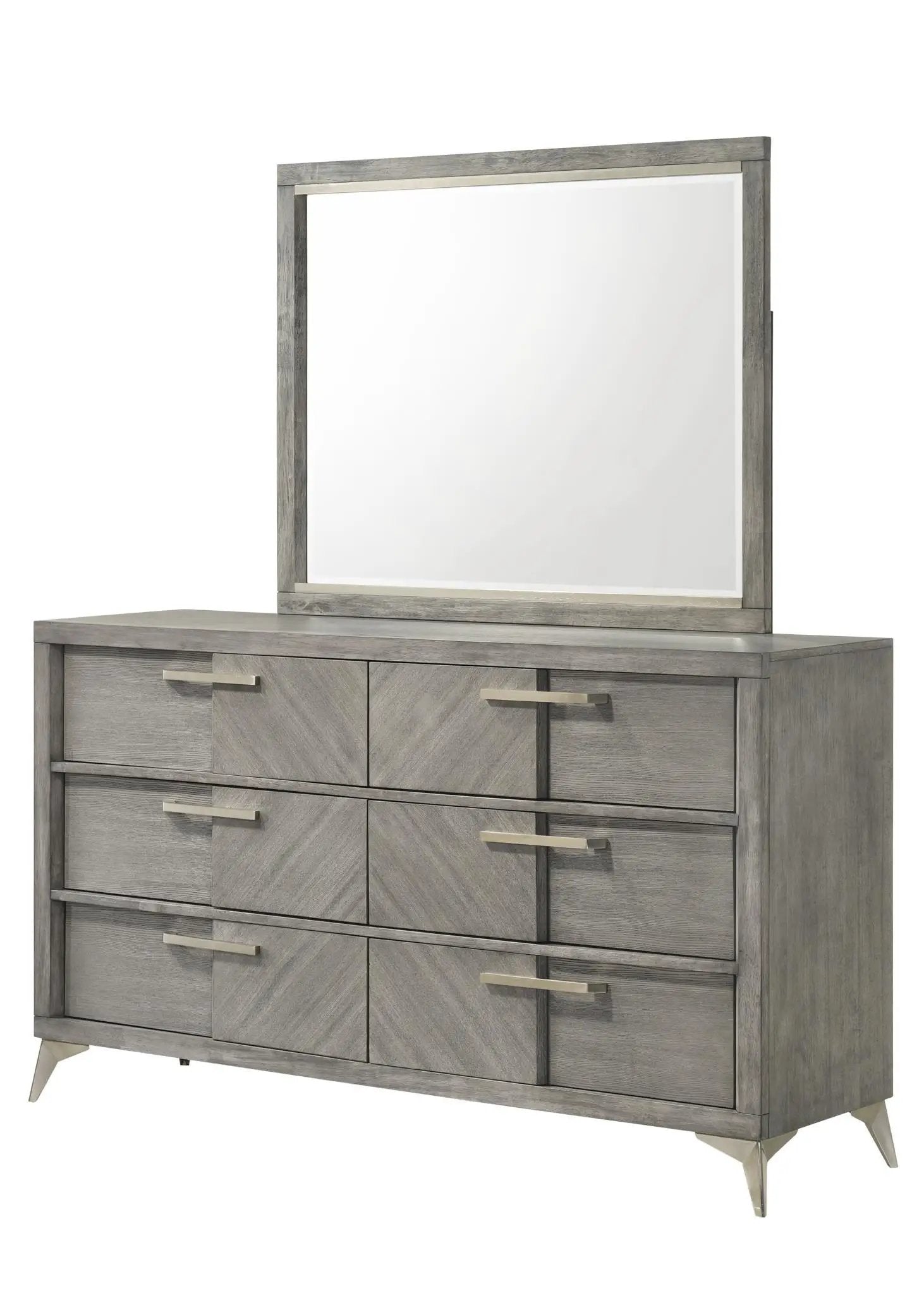 Landscape Mirror gray wood frame atop distressed gray dresser by Unique Piece Furniture on Tampa Home & Garden Store