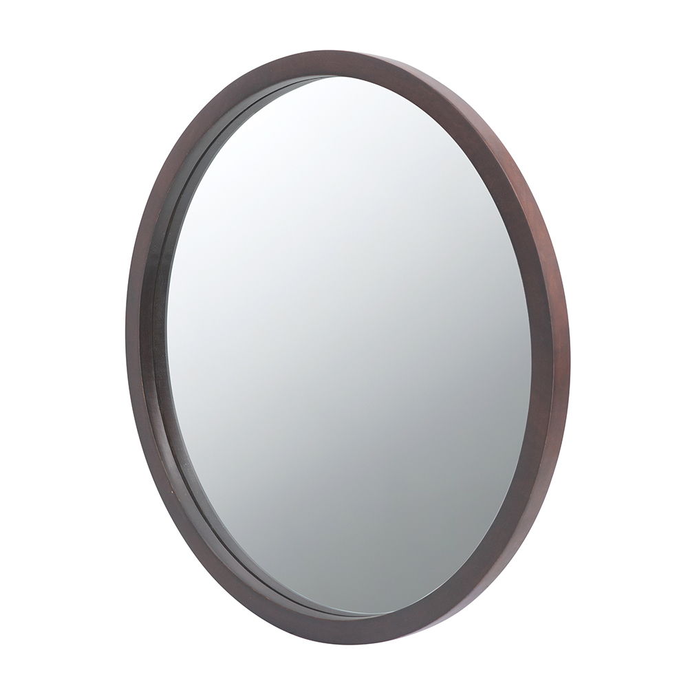 Circle wall mirror with brown wooden frame by HouseOfZazla on Tampa Home & Garden Store