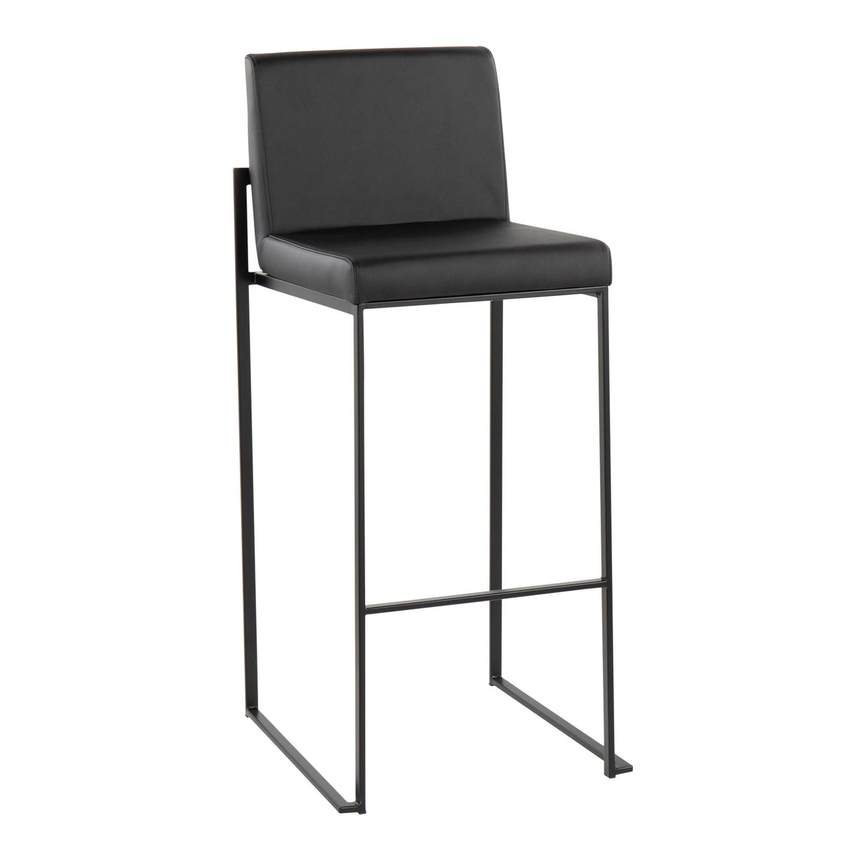 High-back contemporary black leatherette barstool with metal frame on Tampa Home & Garden Store