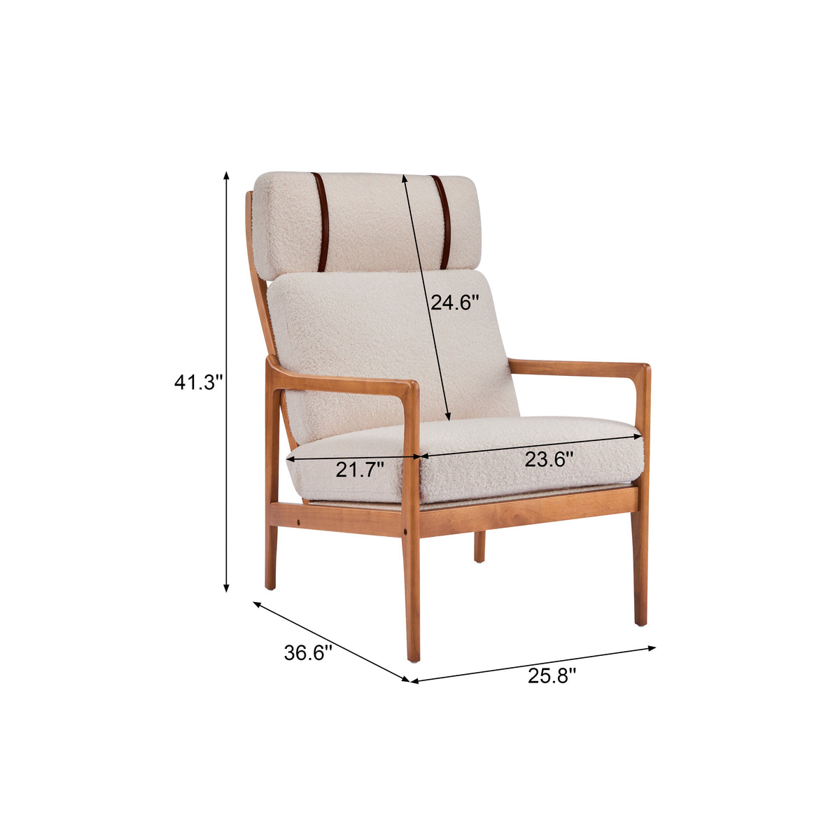 Mid Century Modern Accent Armchair with cream boucle upholstery light wood frame HouseOfZazla on Tampa Home & Garden Store