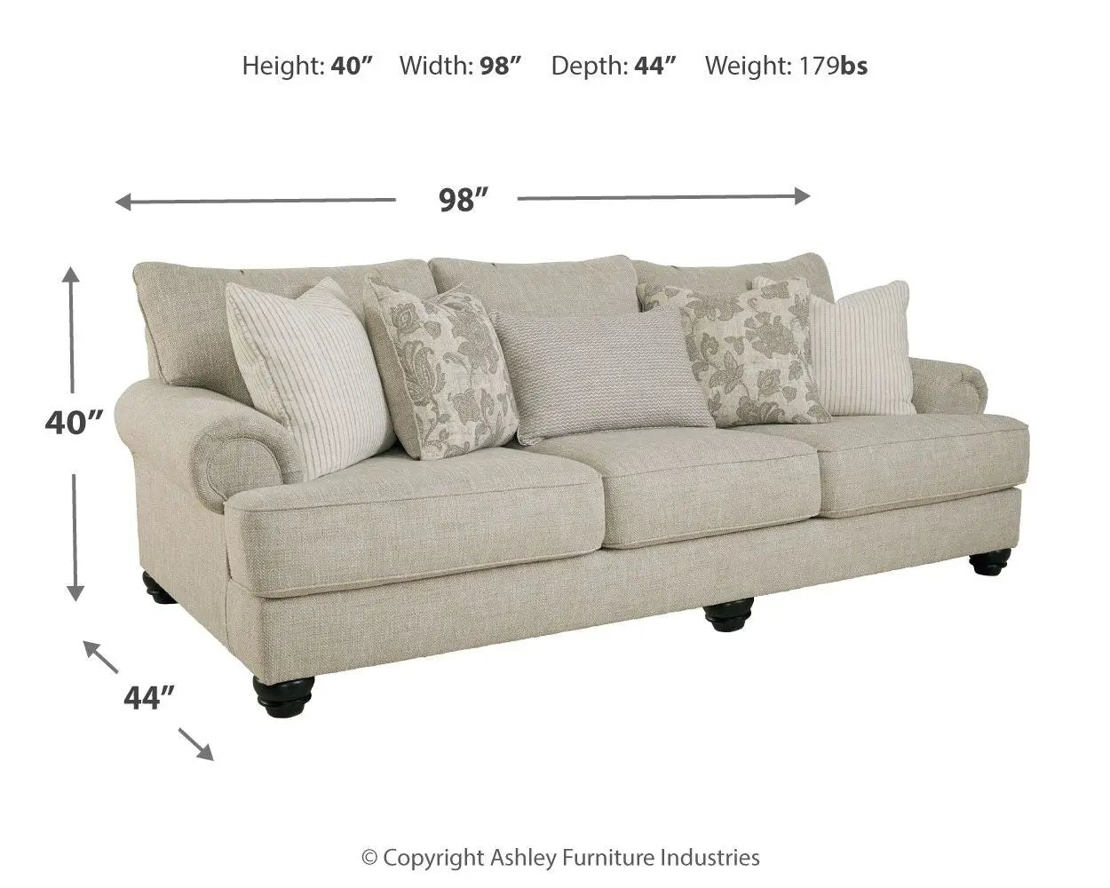 Sofa Asanti Fog by Unique Piece Furniture, beige fabric with coordinated pillows on Tampa Home & Garden Store