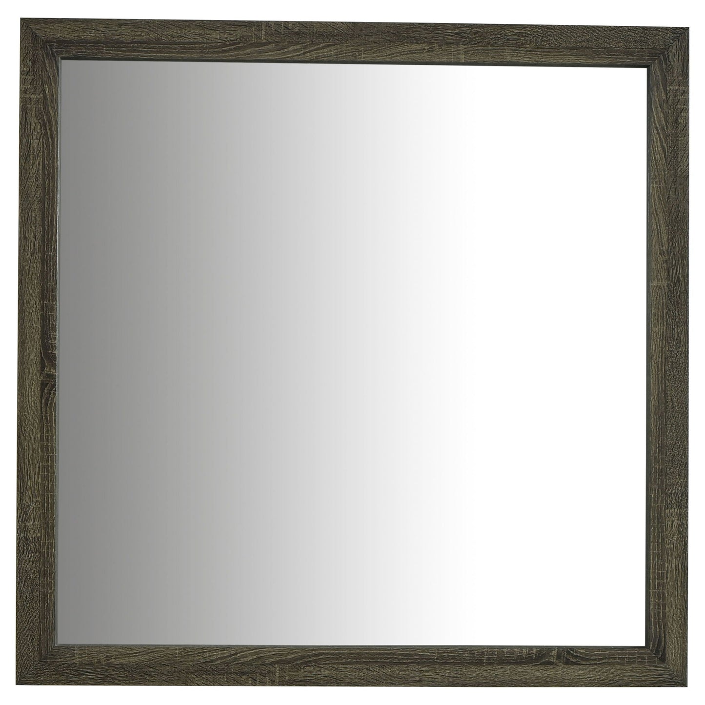 Oak framed mirror with dark wood grain finish, close-up corner view on Tampa Home & Garden Store
