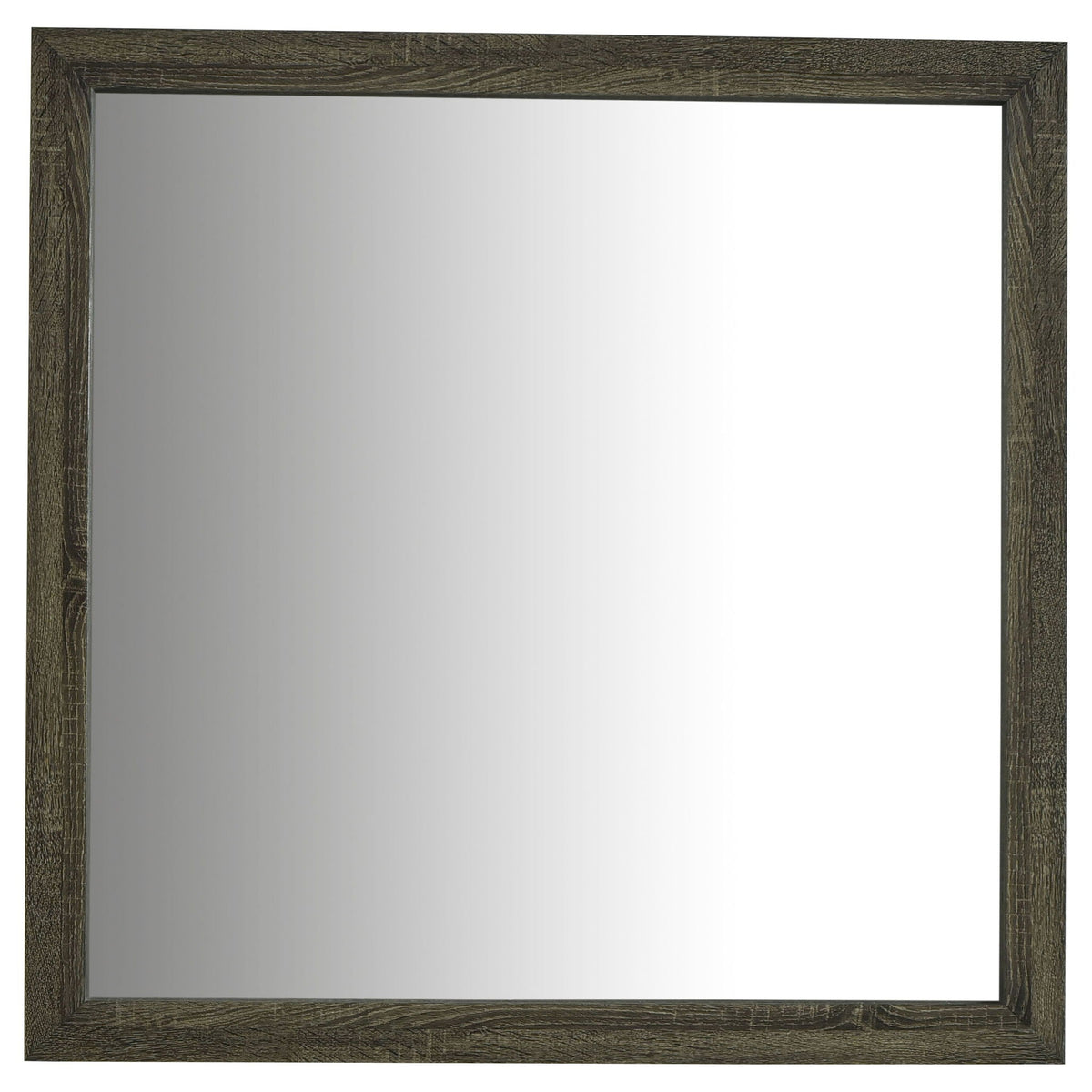 Oak framed mirror with dark wood grain finish, close-up corner view on Tampa Home & Garden Store