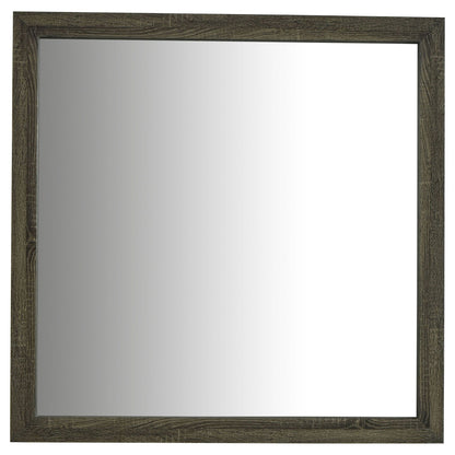 Oak framed mirror with dark wood grain finish, close-up corner view on Tampa Home & Garden Store