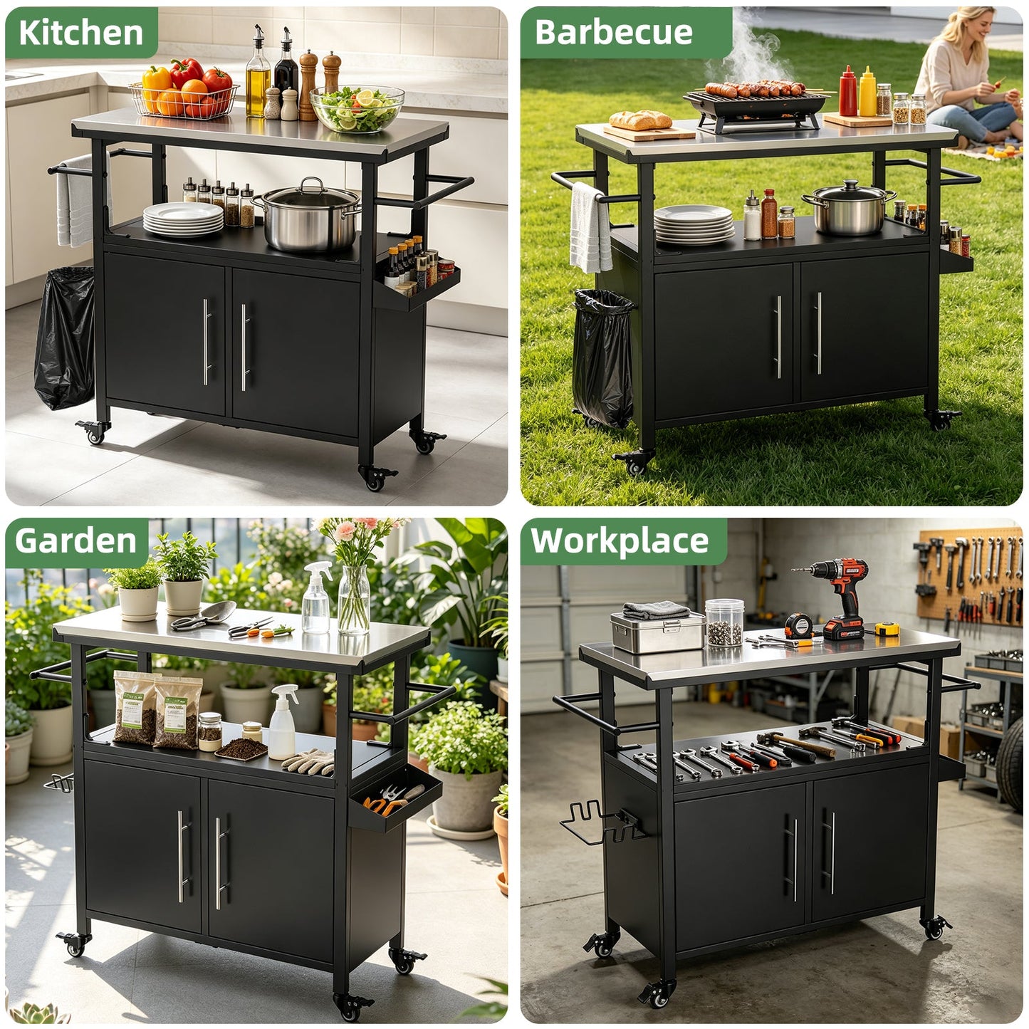 Durable Outdoor Grill Cart and Steel Table Top