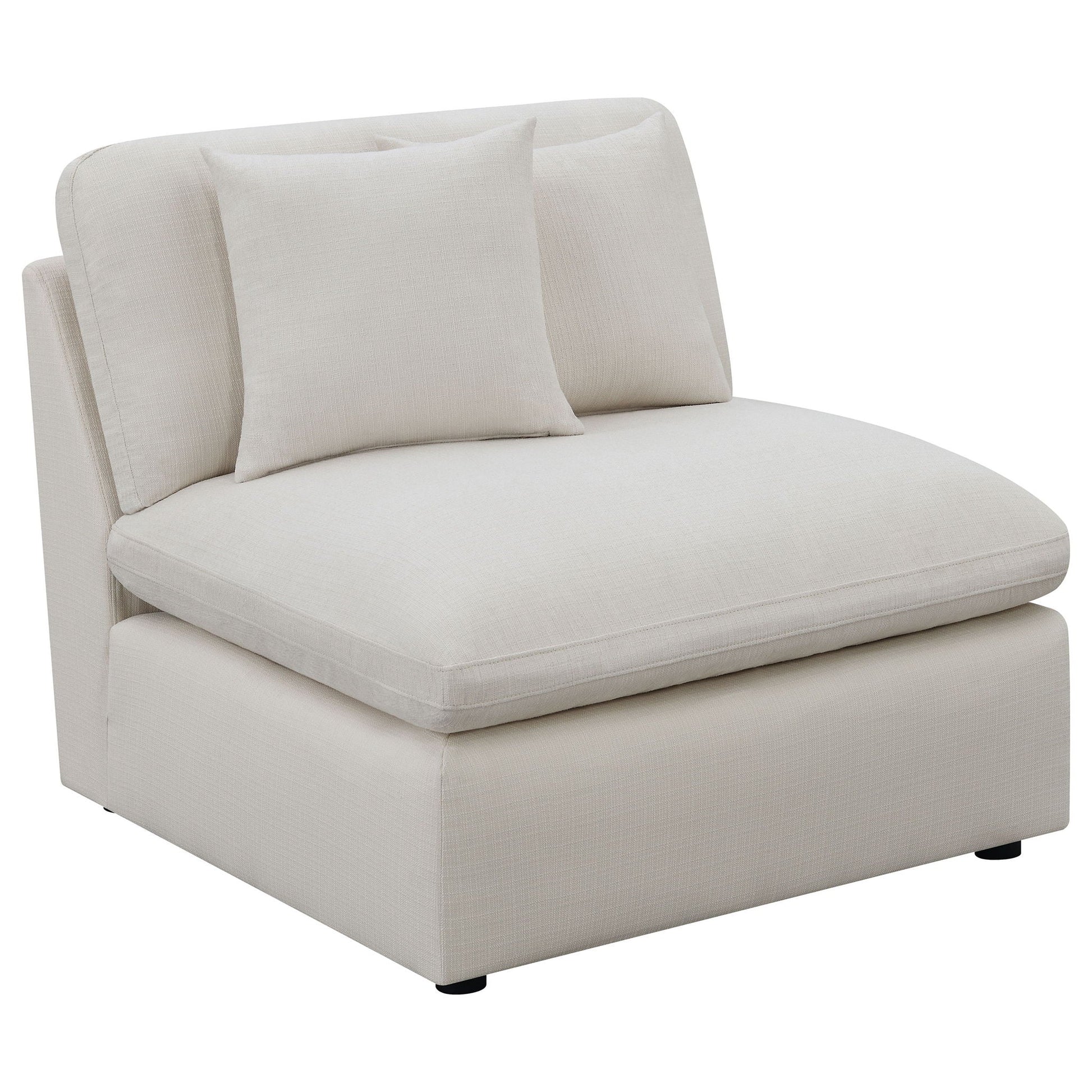 Greeley 5 Piece Upholstered Modular Sectional Sofa Ivory fabric with cushioned back pillows on Tampa Home & Garden Store