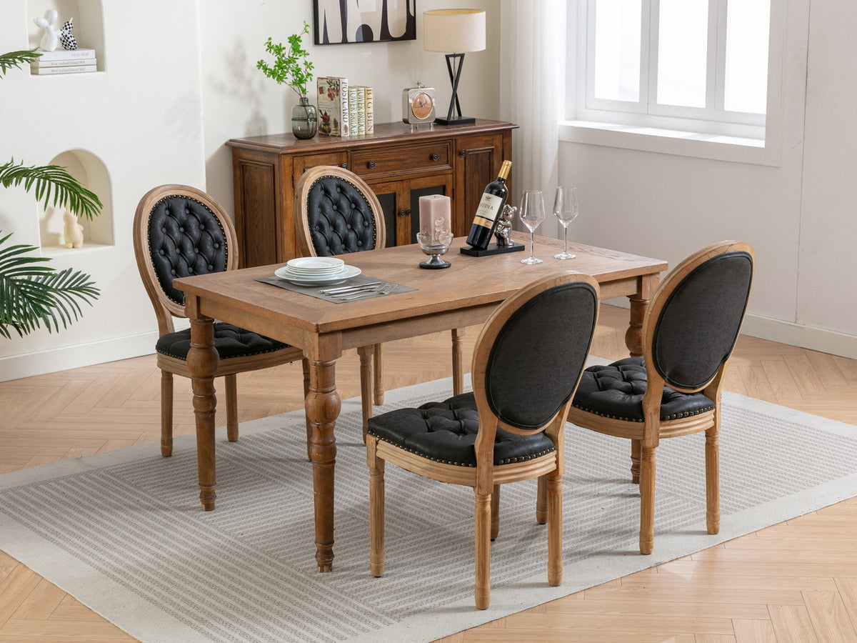 French Style Solid Wood Dining Chair with Nailhead Trim - Multiple Colors natural wood frame black tufted seats on Tampa Home & Garden Store