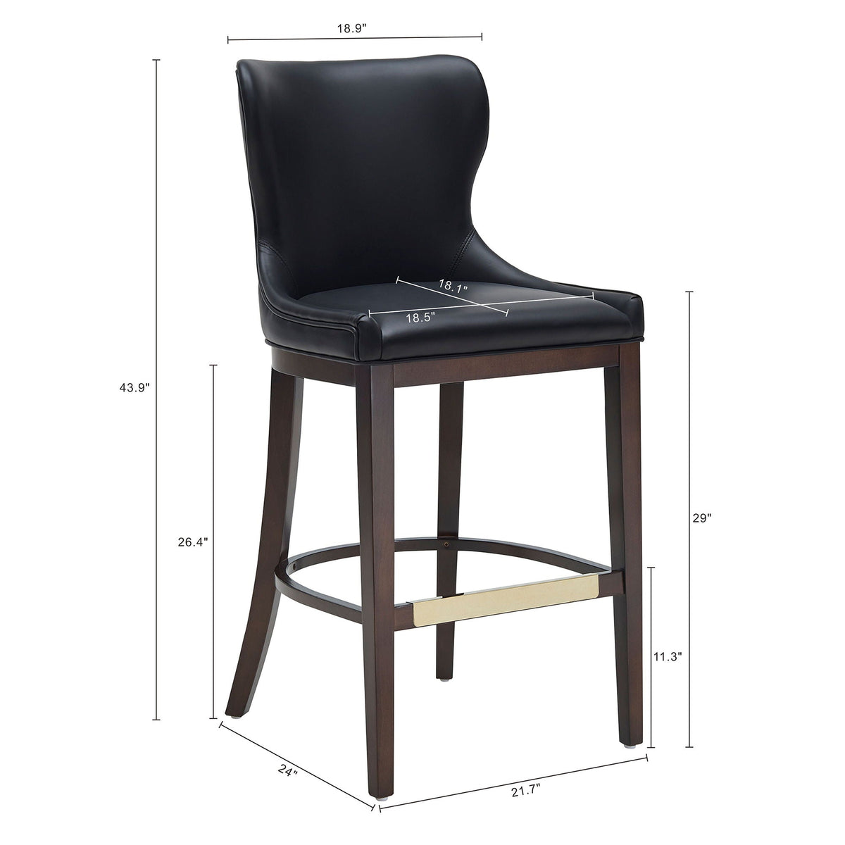 Bar Height Barstool with Backrest in black upholstery, dark wood legs by HouseOfZazla on Tampa Home & Garden Store