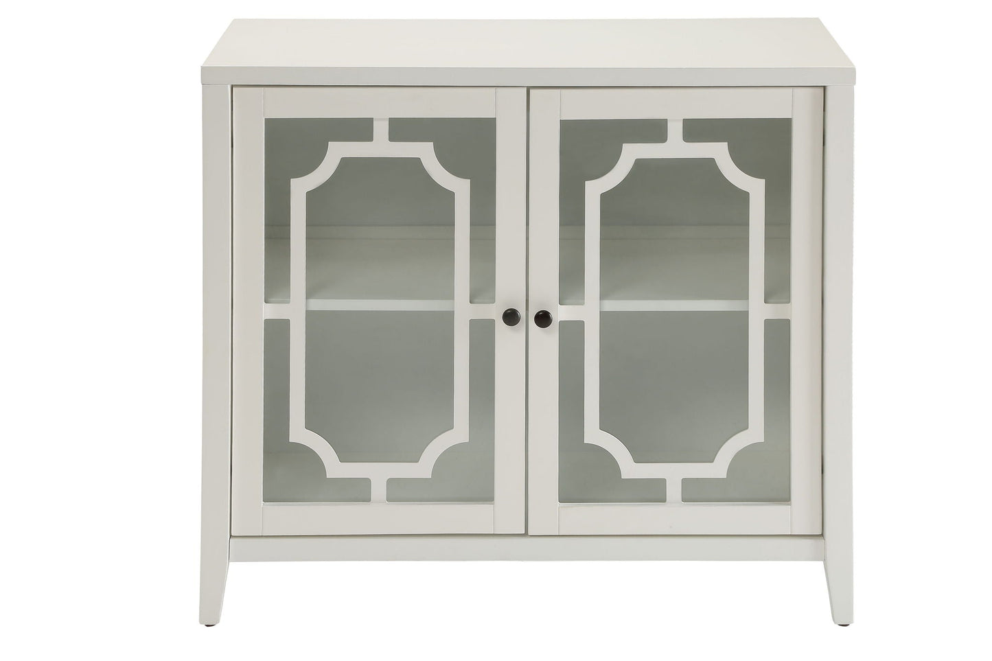 Ceara white console cabinet with glass doors and gray decorative panels by HouseOfZazla on Tampa Home & Garden Store