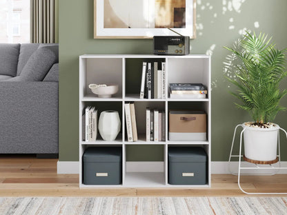 Onita cube organizer by Unique Piece Furniture, white frame with blue bins and a retro radio on Tampa Home & Garden Store