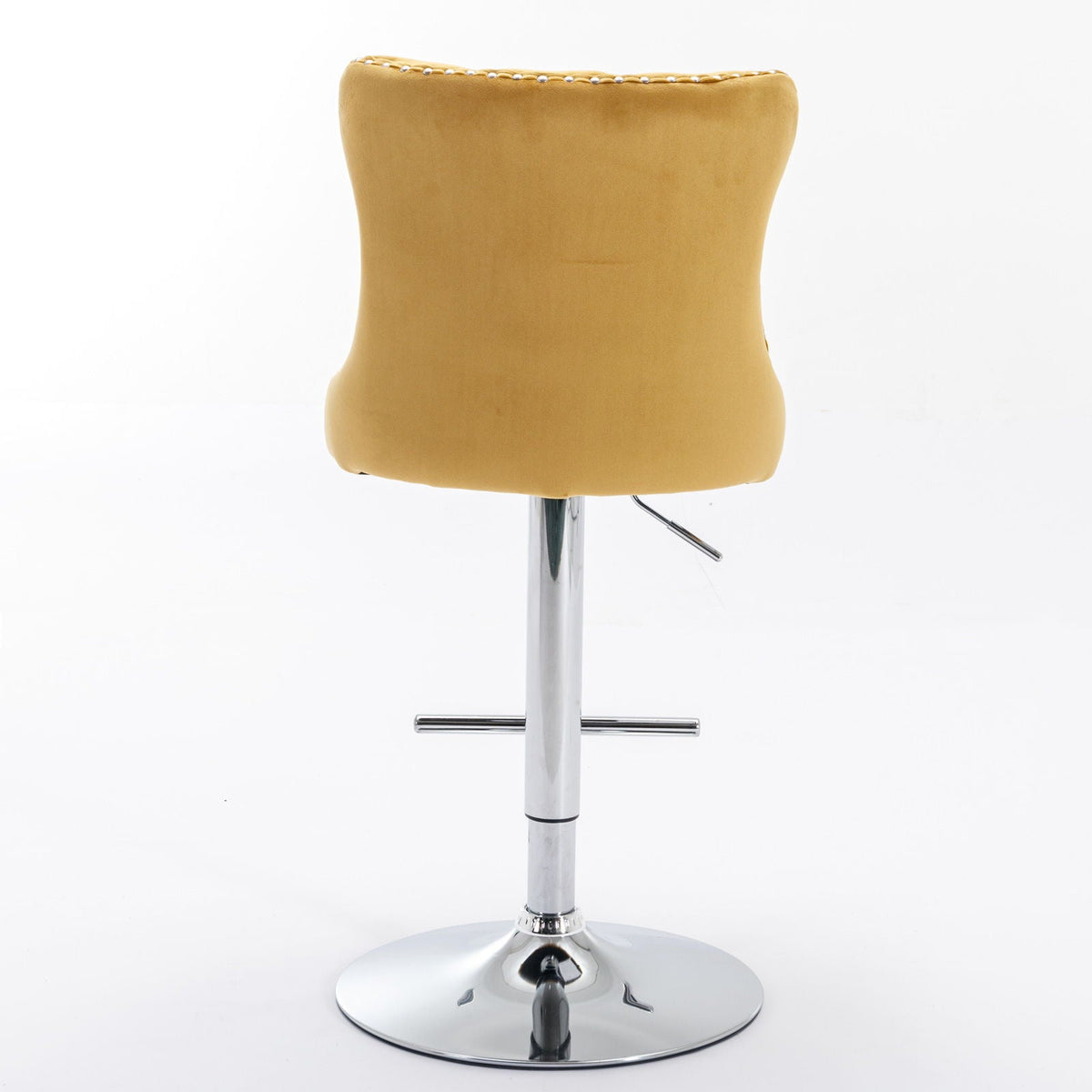 Swivel adjustable height barstool with tan leather seat and chrome pedestal base on Tampa Home & Garden Store
