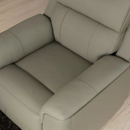 Oslo manual swivel glider recliner in taupe leather with visible contrast stitching on Tampa Home & Garden Store