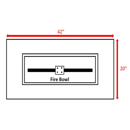 Fire pit table schematic by Unique Piece Furniture with 42-inch length and 20-inch height on Tampa Home & Garden Store