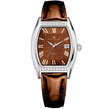 Christian Van Sant Gemma watch brown dial with Roman numerals, silver case, leather strap on Tampa Home & Garden Store