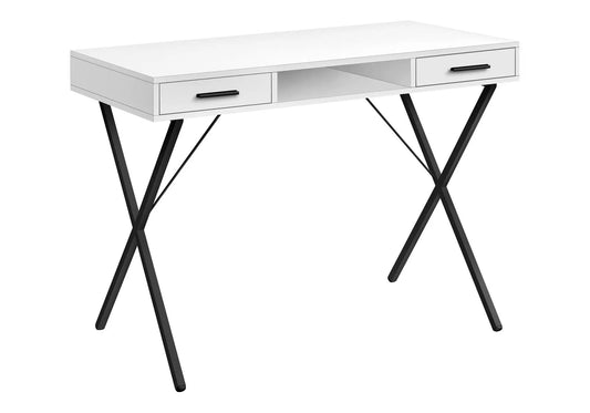 Computer Desk with storage drawers and open shelf, white top, black metal X legs on Tampa Home & Garden Store