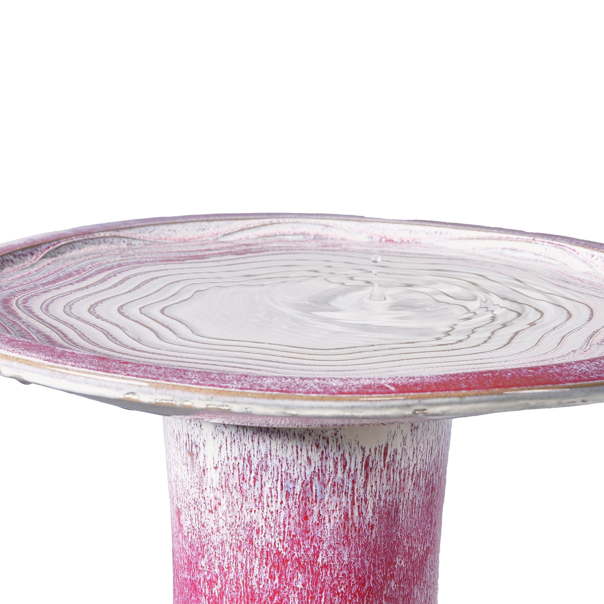 Birdbath pedestal in white and pink distressed finish, rustic garden stand on Tampa Home & Garden Store