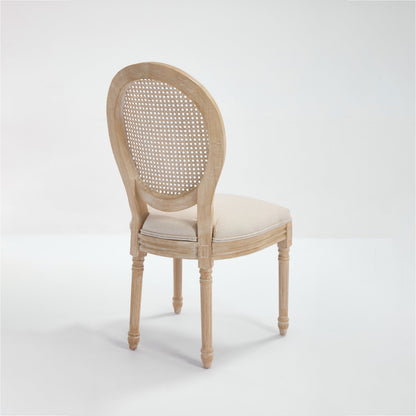 French country dining chairs set of 2 by HouseOfZazla with beige upholstered seats and rattan back on Tampa Home & Garden Store
