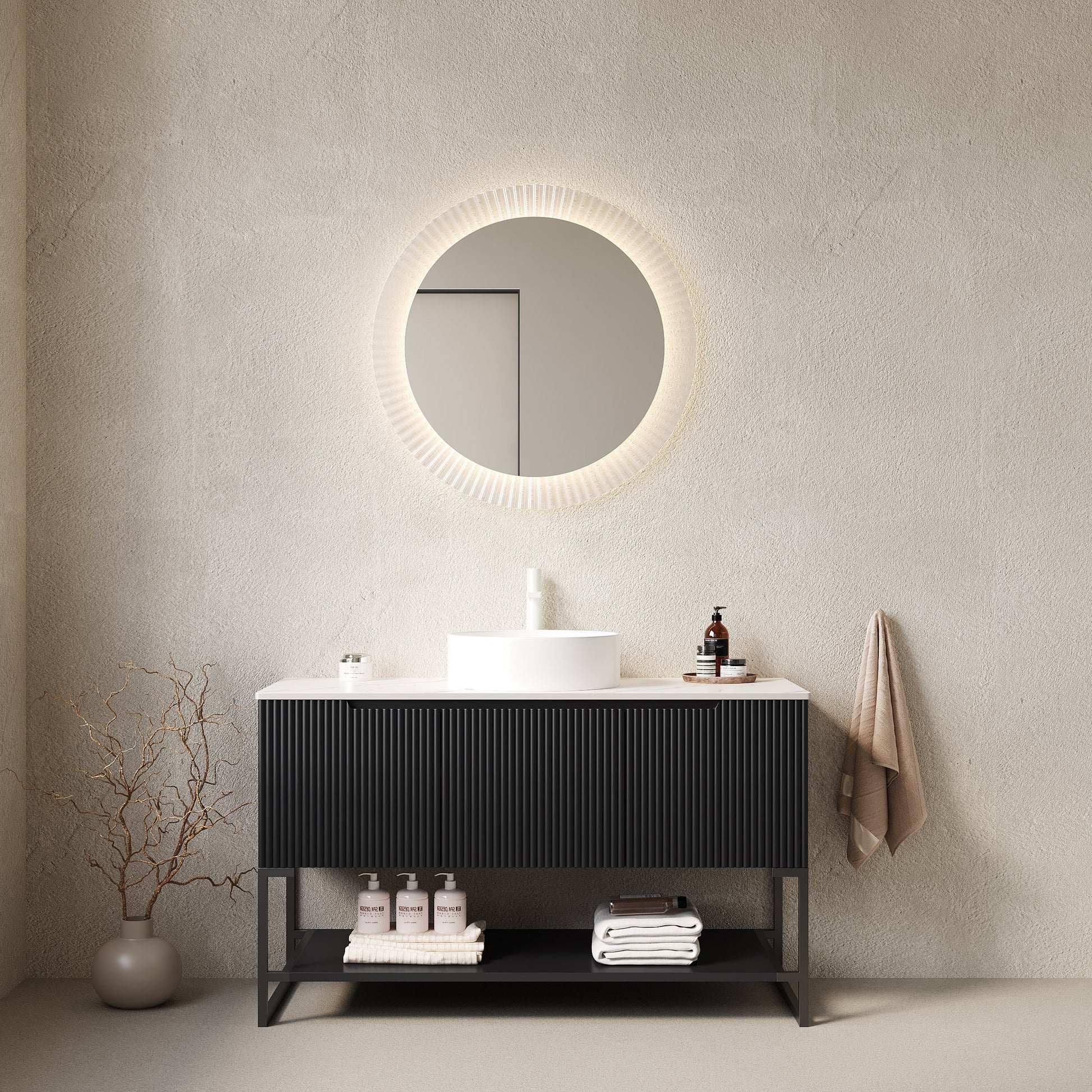 Tulio 48in Bathroom Vanity with Sink, white countertop, black ribbed base, HouseOfZazla on Tampa Home & Garden Store