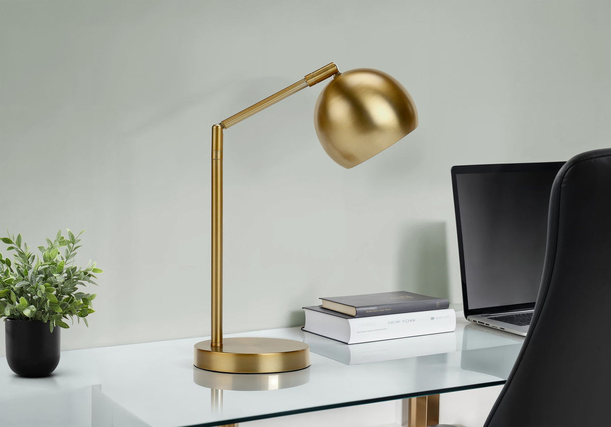 Table lamp gold tone contemporary design by HouseOfZazla with adjustable arm on glass desk on Tampa Home & Garden Store
