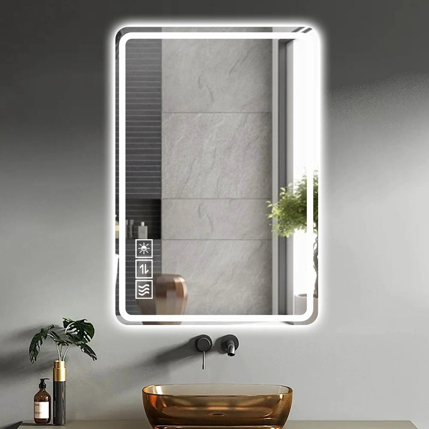 Led Mirror with Front Lights Anti Fog Silver