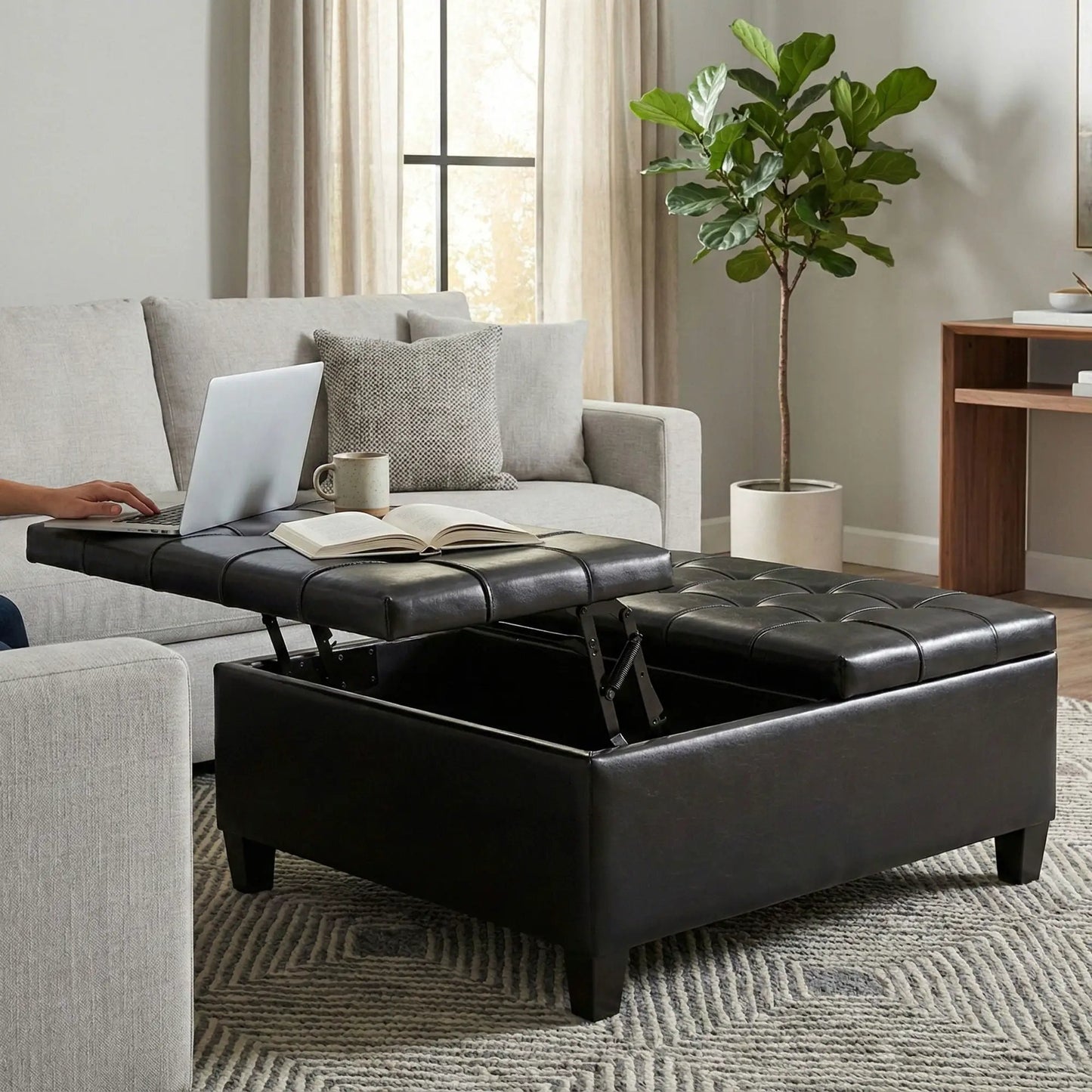 Harrison Coffee Table Storage Ottoman black leather with lift-top by Unique Piece Furniture on Tampa Home & Garden Store
