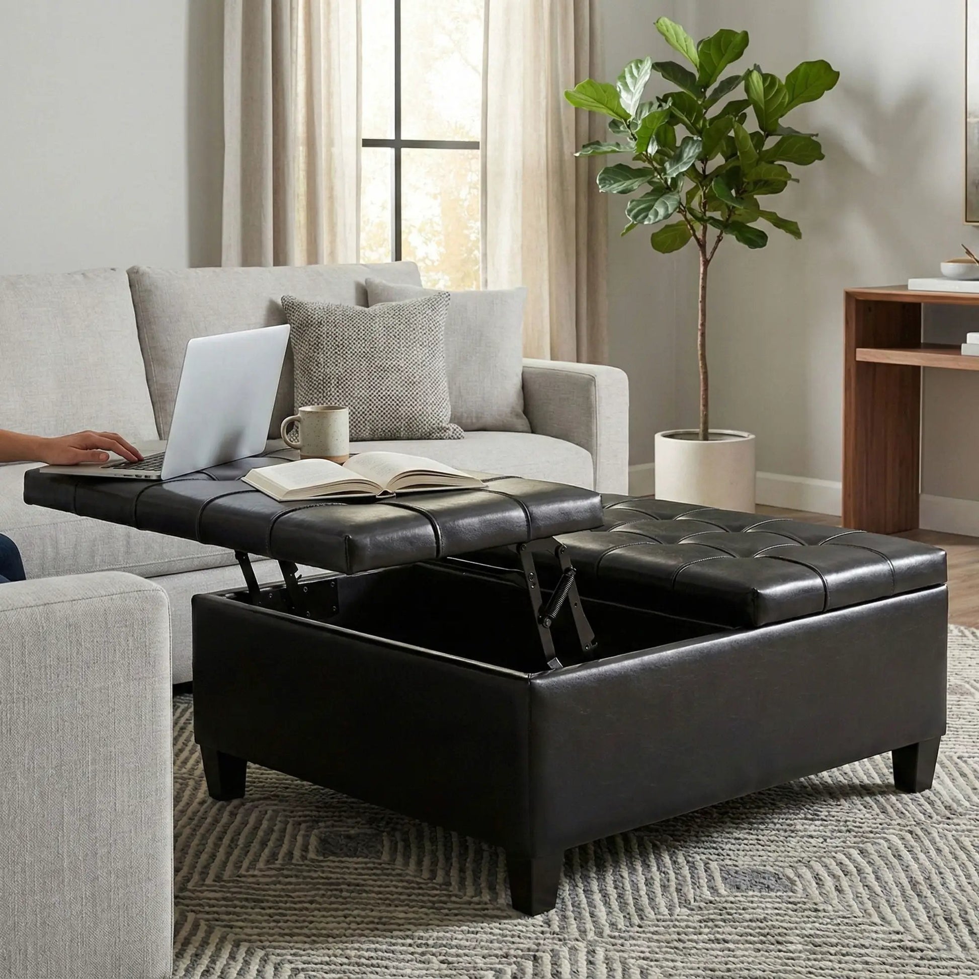 Harrison Coffee Table Storage Ottoman black leather with lift-top by Unique Piece Furniture on Tampa Home & Garden Store