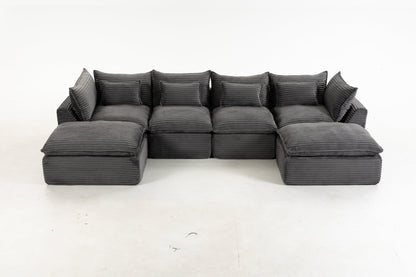 Oversized cloud couch modular sectional in dark gray ribbed fabric by HouseOfZazla on Tampa Home & Garden Store