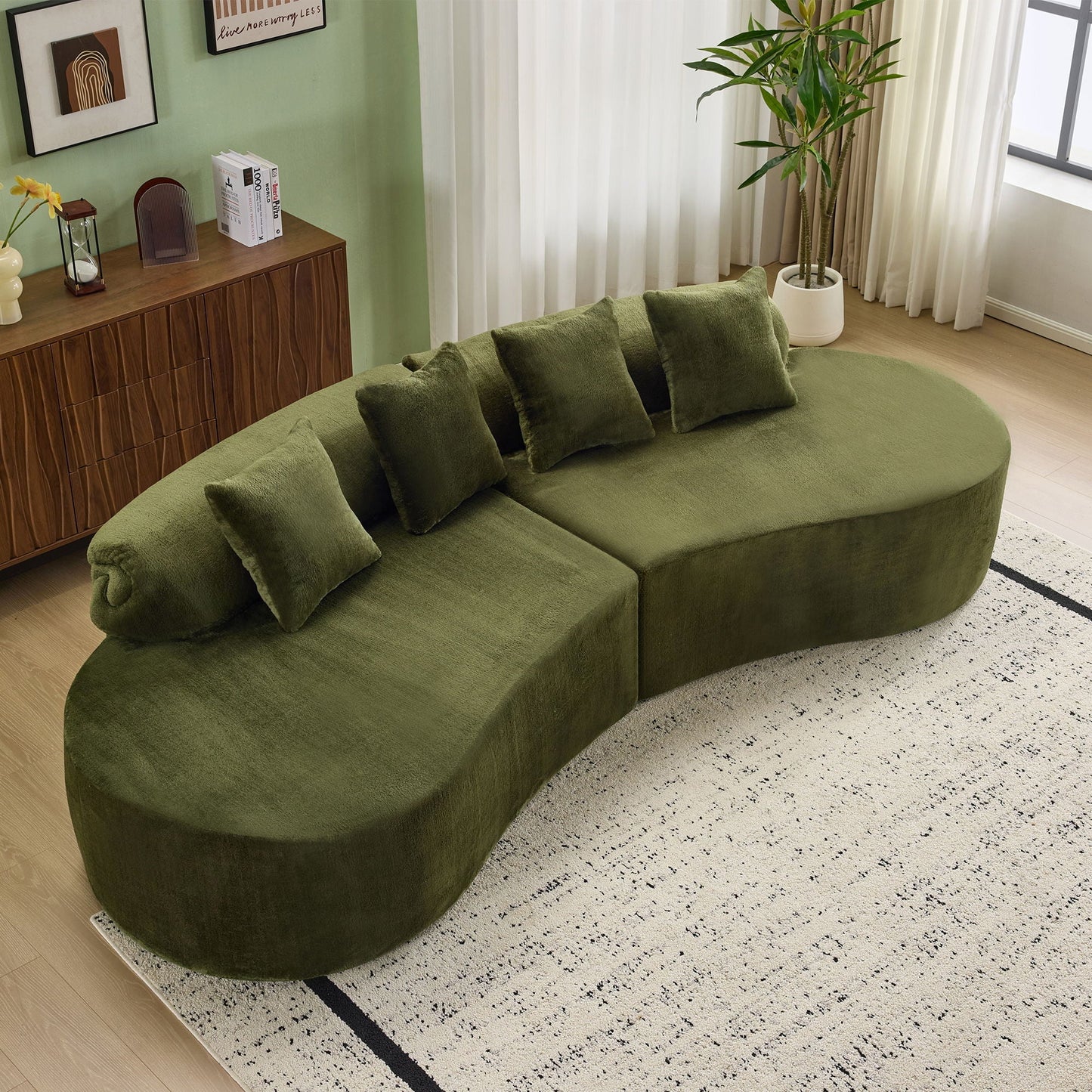 Modern Curved Sofa and the Soft Linen Pillows