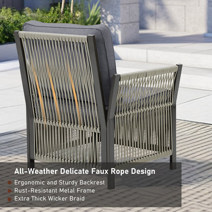 Outdoor Patio Arm Chairs set of 2 by HouseOfZazla, gray cushioned seating with faux rope weave on Tampa Home & Garden Store