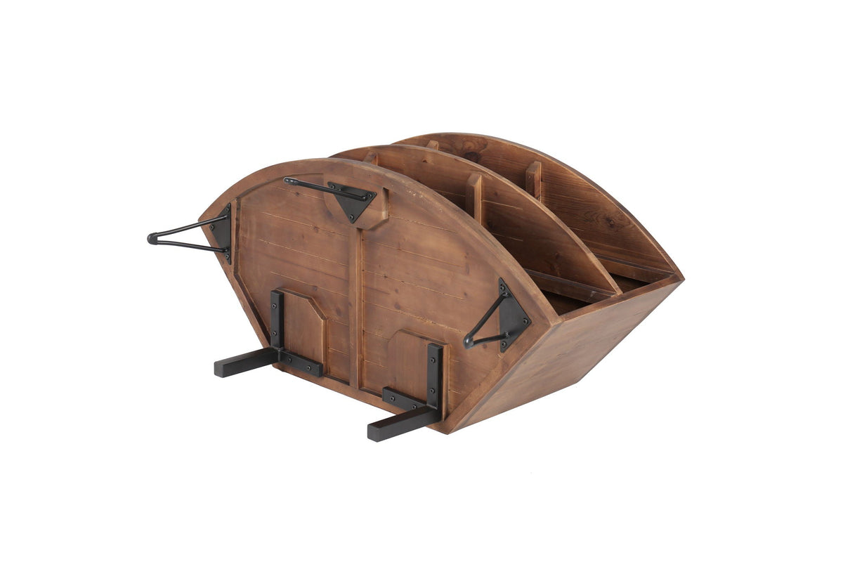 Fan-shaped reclaimed wood corner media table TV stand HouseOfZazla metal hardware on Tampa Home & Garden Store