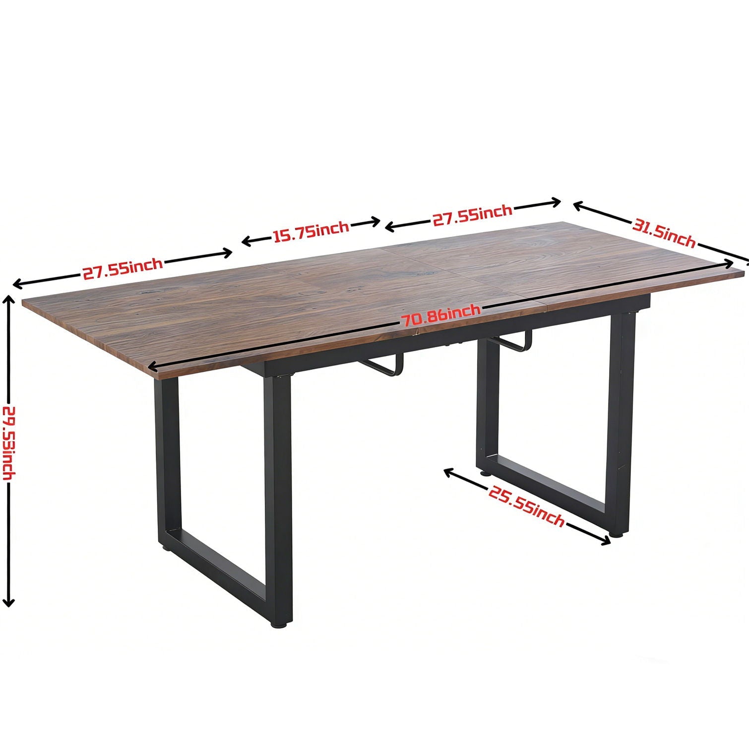 HouseOfZazla square extendable dining table with brown wood veneer top and black metal legs on Tampa Home & Garden Store