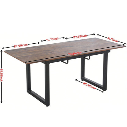 HouseOfZazla square extendable dining table with brown wood veneer top and black metal legs on Tampa Home & Garden Store
