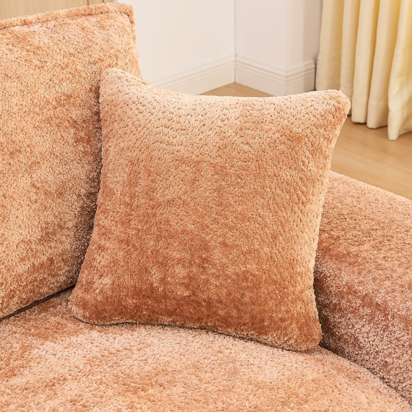 Sectional sofa with moveable ottoman in peach boucle fabric, 3-piece set by HouseOfZazla on Tampa Home & Garden Store