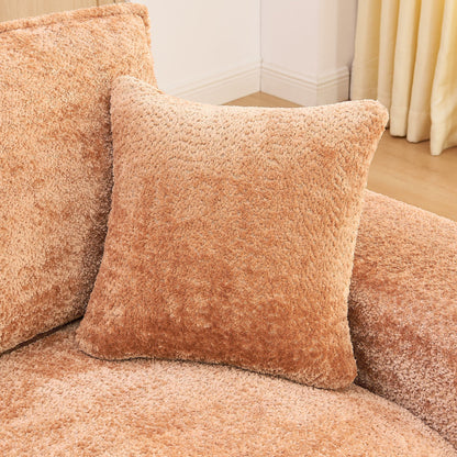 Sectional sofa with moveable ottoman in peach boucle fabric, 3-piece set by HouseOfZazla on Tampa Home & Garden Store