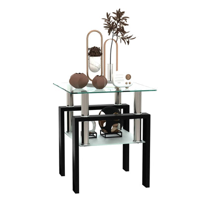 Modern tempered glass tea table with rose-gold frame and black base, end table Unique Piece on Tampa Home & Garden Store