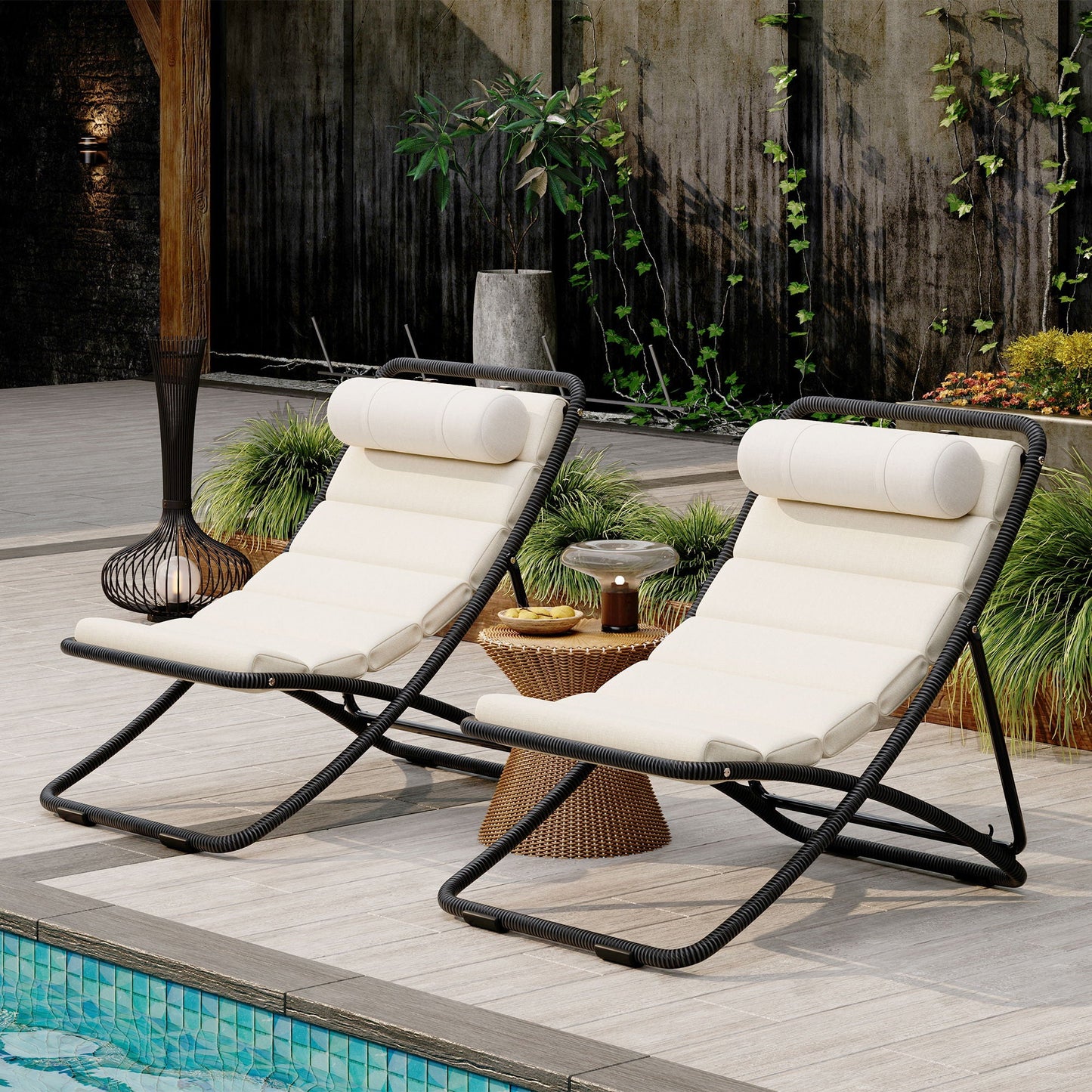 Pair of Outdoor Chairs with Adjustable Backrest