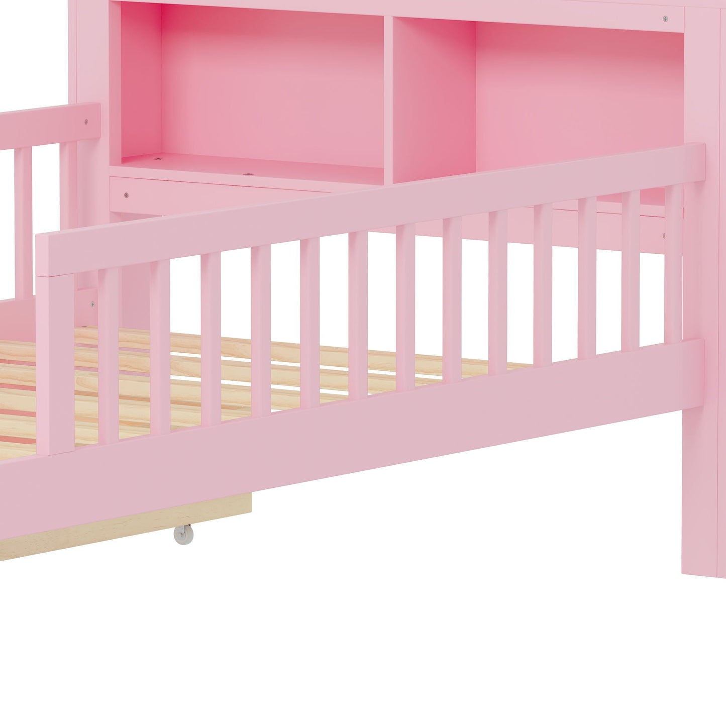 Pink storage bed with headboard rack, 2 under-bed drawers and 3 side guardrails HouseOfZazla on Tampa Home & Garden Store